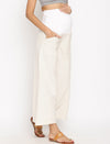 Maternity Cotton Linen Palazzo Pants-Beige