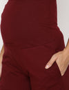 High-rise Maternity Joggers Pants- Wine Berry