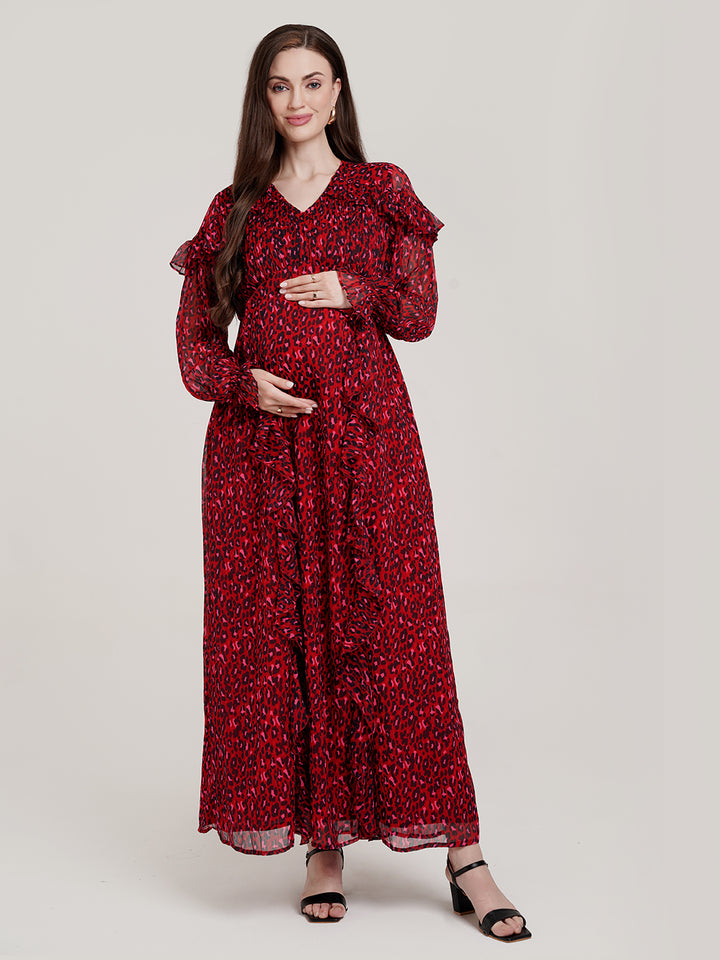 Animal Print Maternity Long Dress