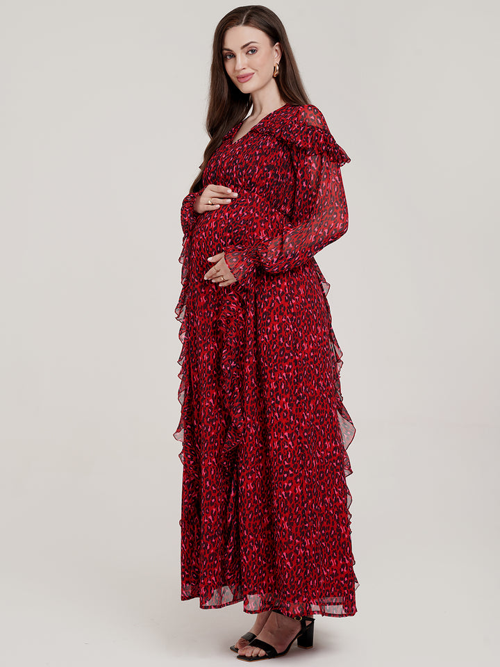 Animal Print Maternity Long Dress