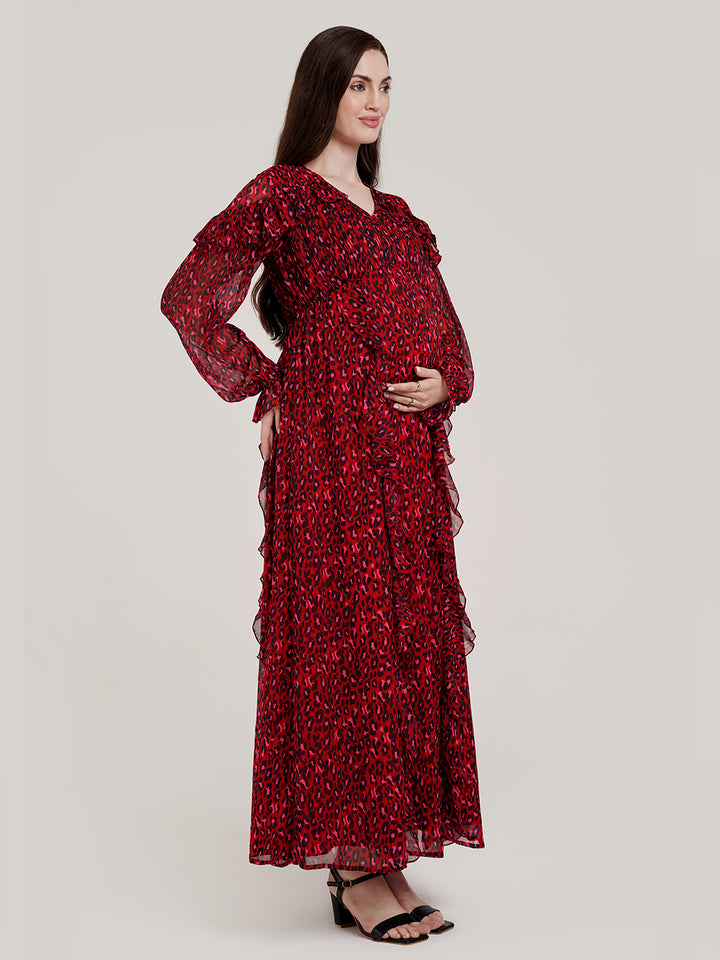 Animal Print Maternity Long Dress
