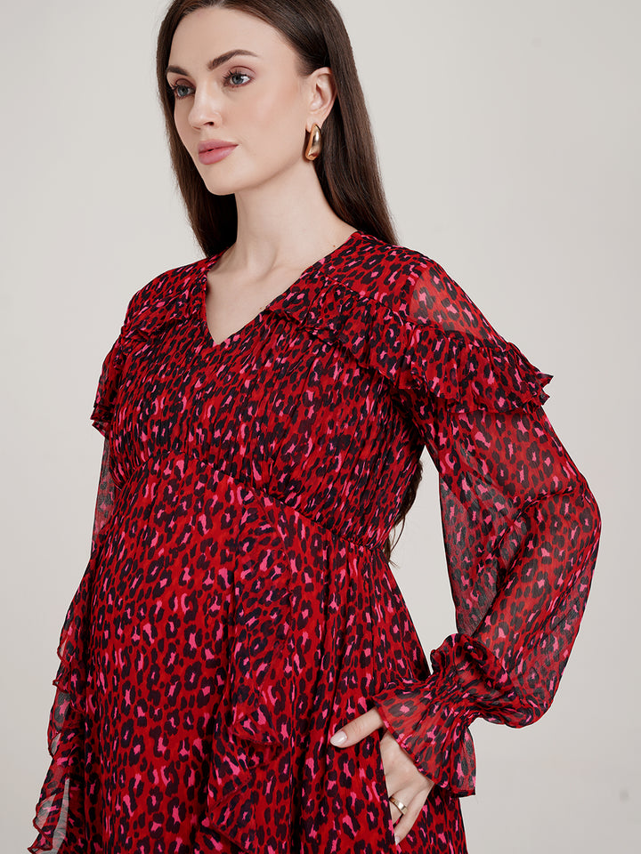 Animal Print Maternity Long Dress
