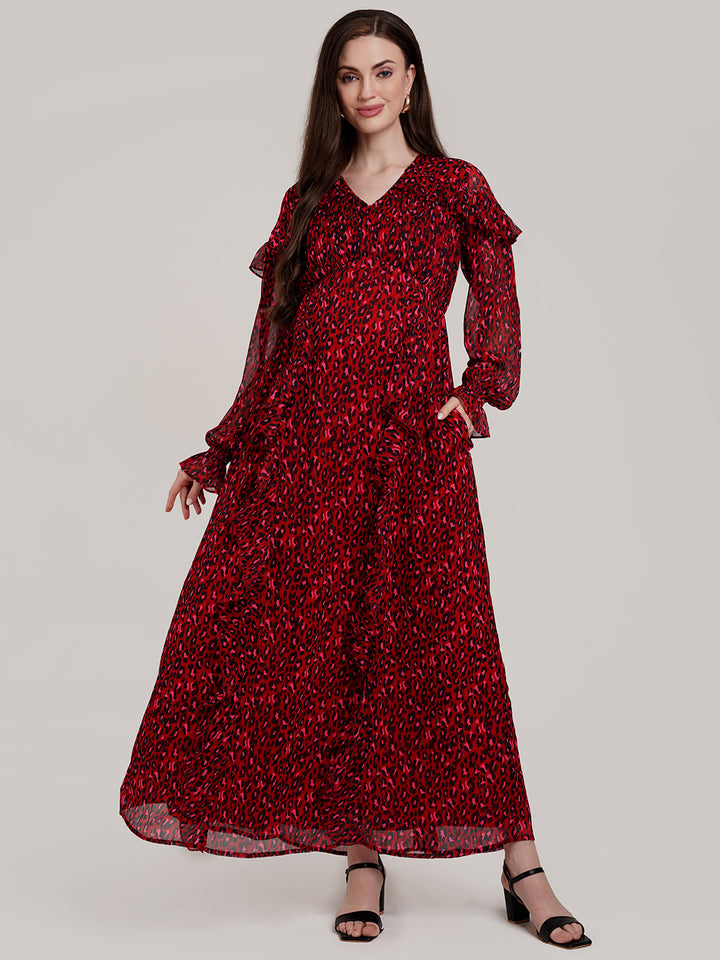 Animal Print Maternity Long Dress