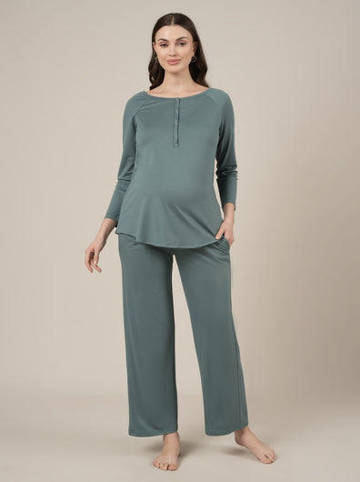 Aqua Green Maternity & Nursing Lounge Pajama Set