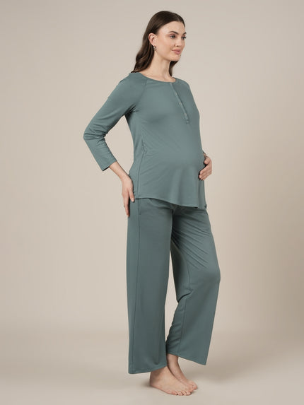 Aqua Green Maternity & Nursing Lounge Pajama Set
