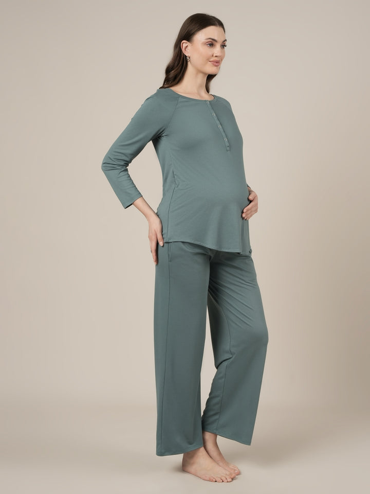 Aqua Green Maternity & Nursing Lounge Pajama Set