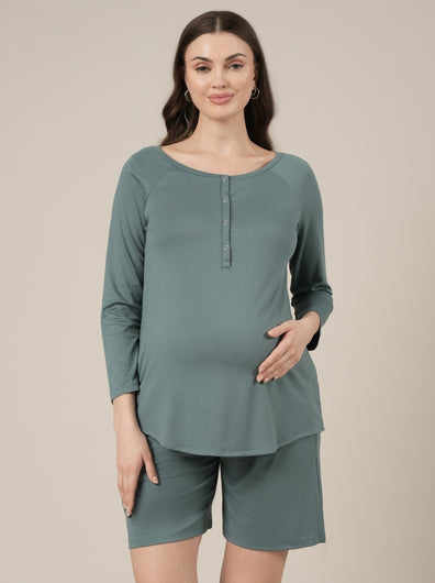 Aqua Green Maternity & Nursing Lounge Shorts Set