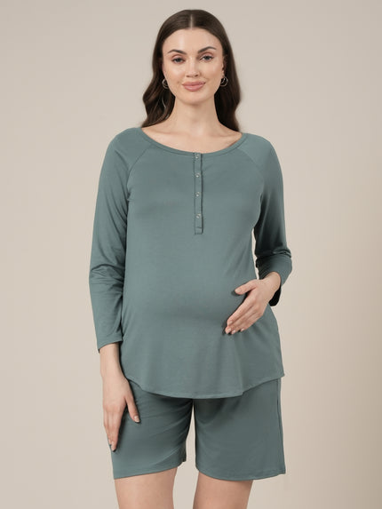 Aqua Green Maternity & Nursing Lounge Shorts Set