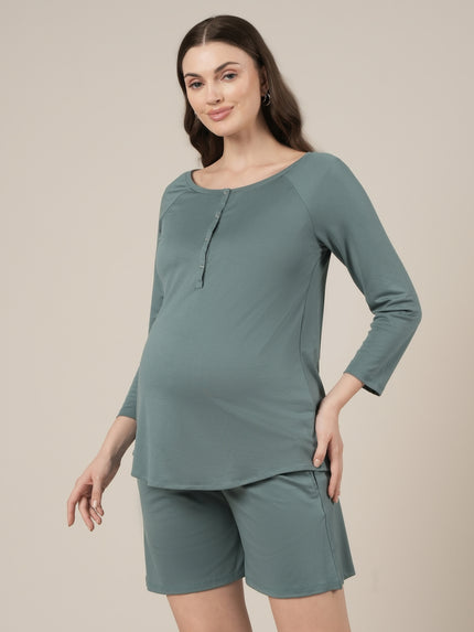 Aqua Green Maternity & Nursing Lounge Shorts Set