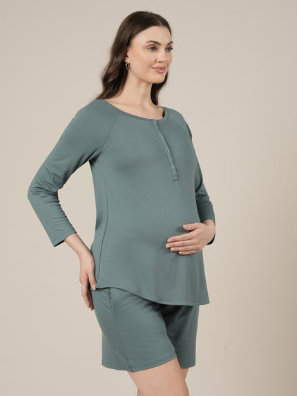 Aqua Green Maternity & Nursing Lounge Shorts Set