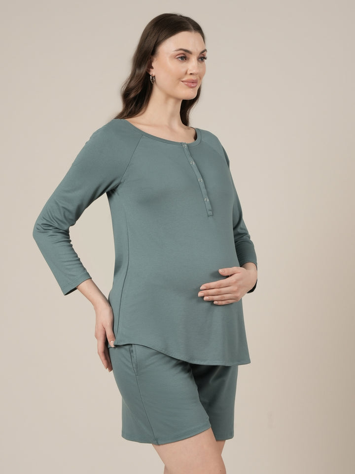Aqua Green Maternity & Nursing Lounge Shorts Set