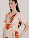 Beige Floral Maternity Long Dress