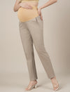Stretchy Cotton Tapered Fit Maternity Pants-Beige