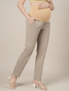 Stretchy Cotton Tapered Fit Maternity Pants-Beige
