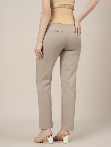 Stretchy Cotton Tapered Fit Maternity Pants-Beige