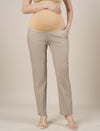 Stretchy Cotton Straight Fit Maternity Pants-Beige