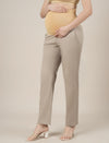 Stretchy Cotton Straight Fit Maternity Pants-Beige