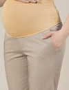 Stretchy Cotton Straight Fit Maternity Pants-Beige