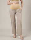 Stretchy Cotton Wide Leg Maternity Pants-Beige