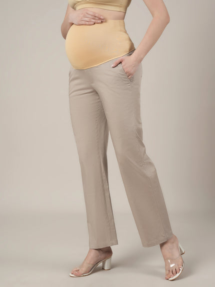 Stretchy Cotton Wide Leg Maternity Pants-Beige