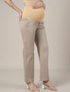 Stretchy Cotton Wide Leg Maternity Pants-Beige