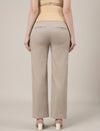 Stretchy Cotton Wide Leg Maternity Pants-Beige