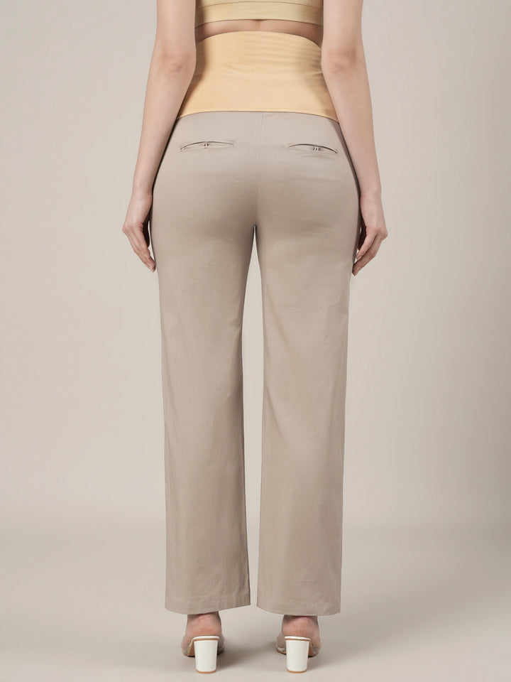 Stretchy Cotton Wide Leg Maternity Pants-Beige