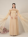 Beige Maternity Baby Shower Photoshoot Gown with Detachable Sleeves