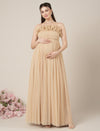 Beige Maternity Baby Shower Photoshoot Gown with Detachable Sleeves