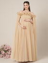 Beige Maternity Baby Shower Photoshoot Gown with Detachable Sleeves
