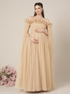 Beige Maternity Baby Shower Photoshoot Gown with Detachable Sleeves