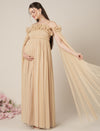 Beige Maternity Baby Shower Photoshoot Gown with Detachable Sleeves