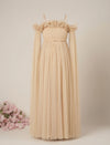 Beige Maternity Baby Shower Photoshoot Gown with Detachable Sleeves