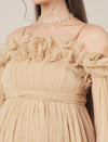 Beige Maternity Baby Shower Photoshoot Gown with Detachable Sleeves