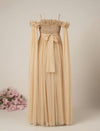 Beige Maternity Baby Shower Photoshoot Gown with Detachable Sleeves