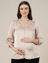 Beige Maternity & Nursing Satin Formal Shirt