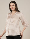 Beige Maternity & Nursing Satin Formal Shirt