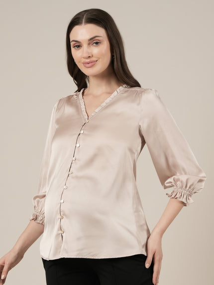 Beige Maternity & Nursing Satin Formal Shirt
