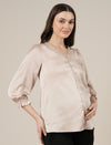 Beige Maternity & Nursing Satin Formal Shirt