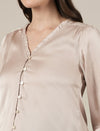 Beige Maternity & Nursing Satin Formal Shirt