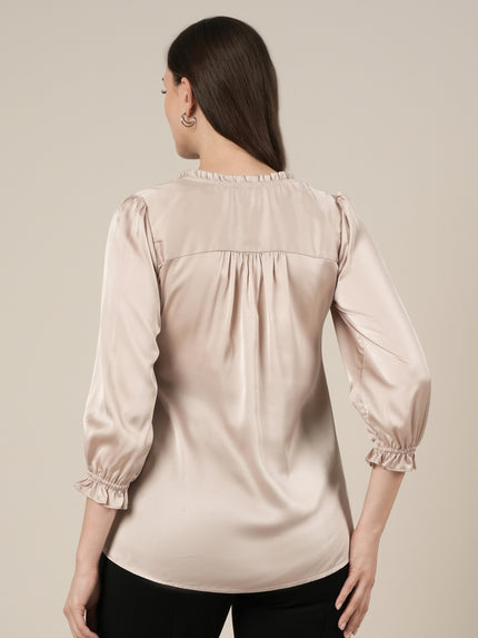 Beige Maternity & Nursing Satin Formal Shirt
