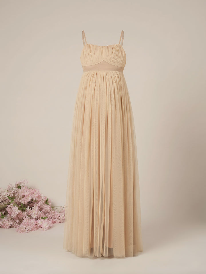 Beige Maternity Baby Shower Party Gown with Detachable Sleeves