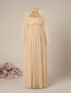 Beige Maternity Baby Shower Party Gown with Detachable Sleeves