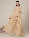 Beige Maternity Baby Shower Party Gown with Detachable Sleeves
