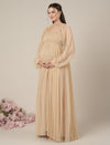 Beige Maternity Baby Shower Party Gown with Detachable Sleeves