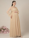 Beige Maternity Baby Shower Party Gown with Detachable Sleeves
