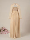 Beige Maternity Baby Shower Party Gown with Detachable Sleeves
