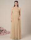 Beige Maternity Baby Shower Party Gown with Detachable Sleeves