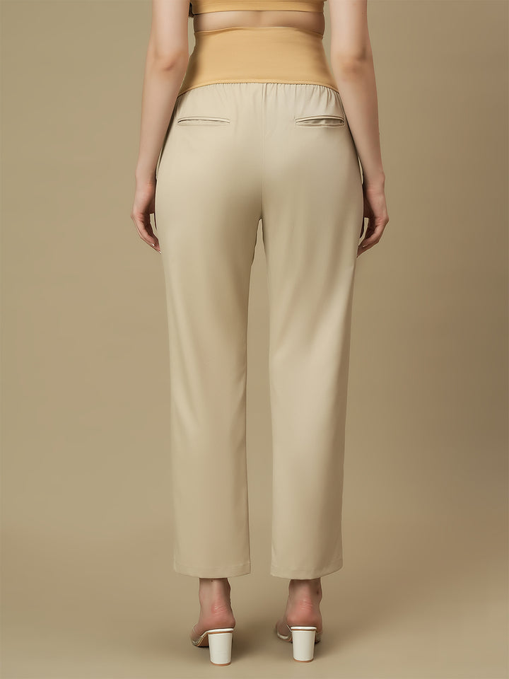 Beige Maternity Straight Trouser Pants