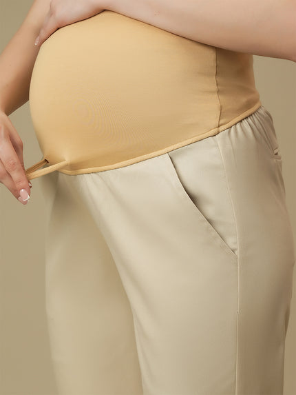 Beige Maternity Straight Trouser Pants